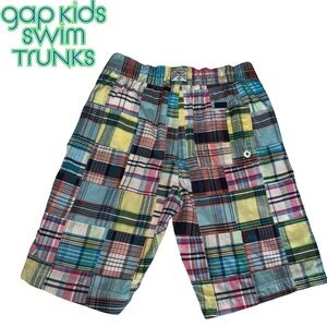GAP Blue and Green Swim Trunks Vibrant Patchwork Design